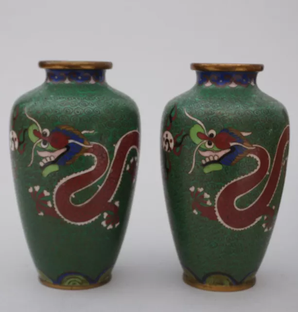 Chinese Cloisonné Vases With Dragons, Early 20th Century.