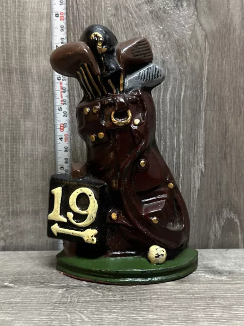 Vintage Cast Iron 19th Hole Golf Bag #2 Club Door Stops/Book End