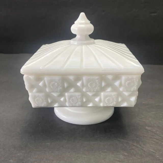 Westmoreland Old Quilt Pattern Milk Glass Square Medium Sized Candy Dish Vintage