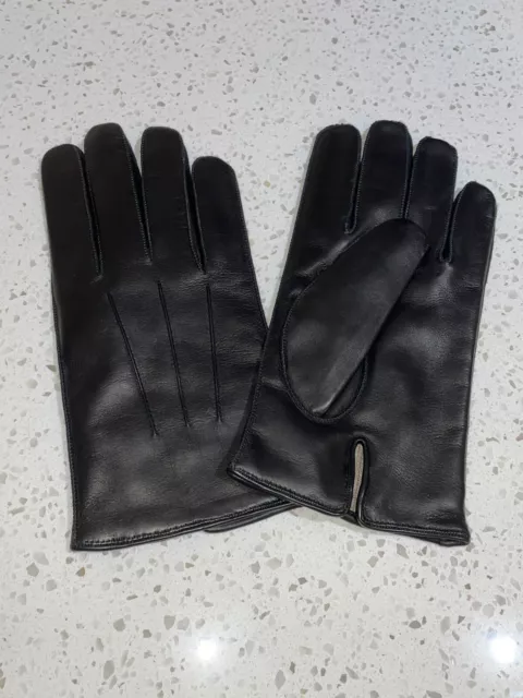 NEW Coach Men's 100% Cashmere Lined Black Nappa Leather Gloves Size L
