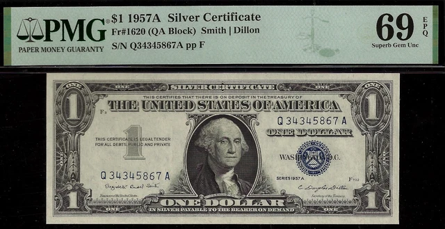 1957A $1 Silver Certificate PMG 69EPQ popular wanted high grade Fr 1620
