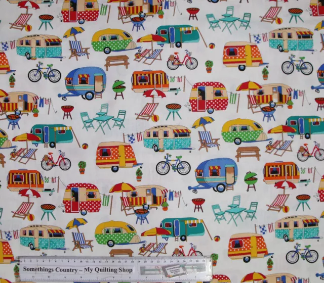 Quilting Patchwork Cotton Sewing Fabric Getaway Caravan 50x55cm FQ