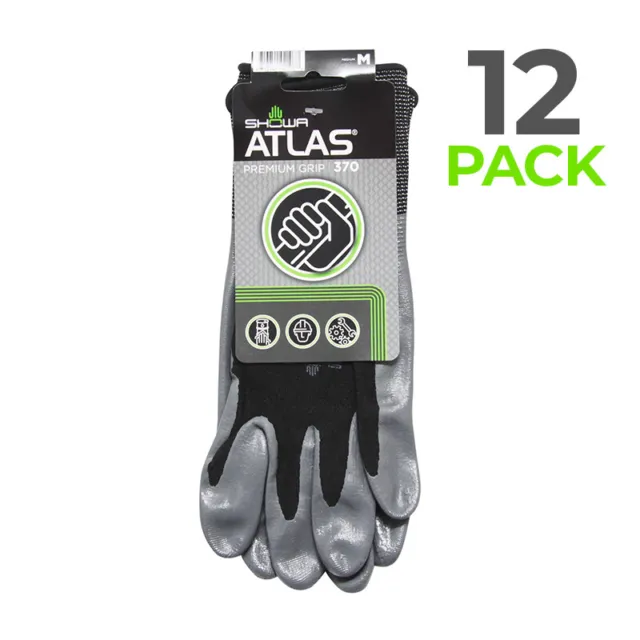 12 Pair Black Atlas Showa 370 Nitrile Gloves Garden Auto Work Paint Landscaping