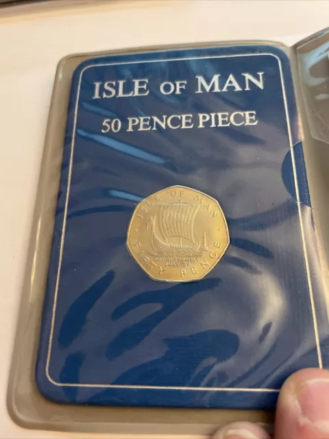 1980 Isle of Man Viking 50p Fifty Pence Coin New York Odins Raven Edge Mark AC