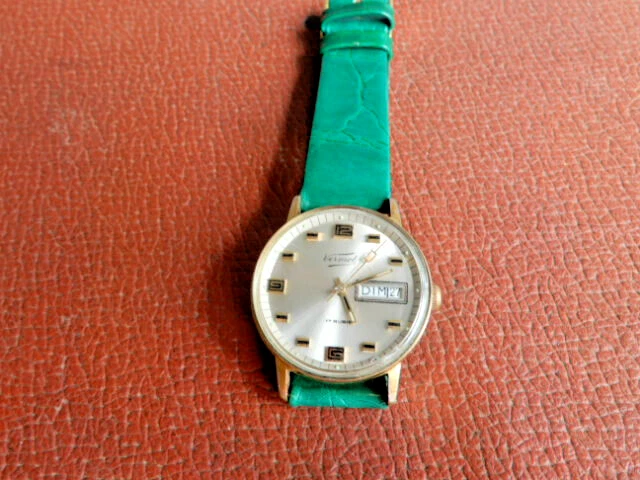 Montre Vintage GETE France Mécanique Des Années 1950 - Boîtier Doré 36mm, Bracelet Cuir Marron