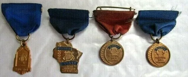 Four Vintage Wisconsin State Solo Ensemble  Music Festival Music Medals -A2-G