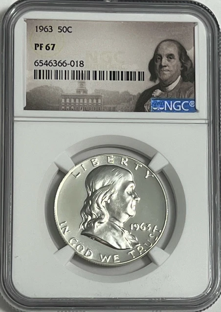 1963 NGC PF67 PROOF FRANKLIN HALF DOLLAR WHITE COINS 50c 90% SILVER PORTRAIT LB
