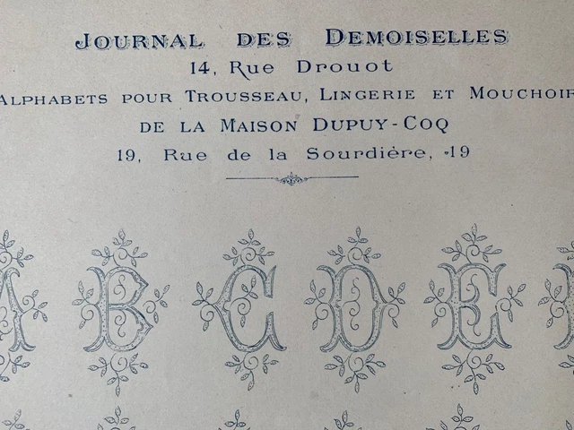 Antique 1870S French Journal des Demoiselles Embroidery pattern Alphabets (3)