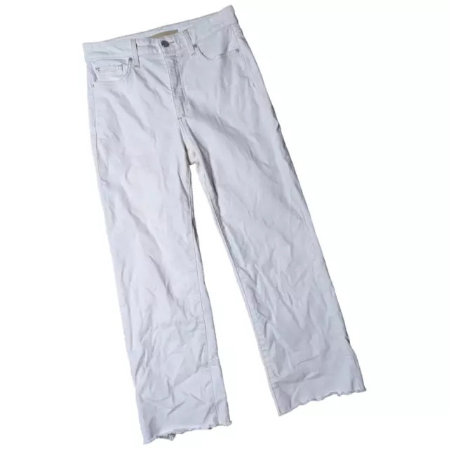 Joe's Jeans Wyatt White Denim Retro High Rise Wide Leg Raw Hem Crop Jeans 26