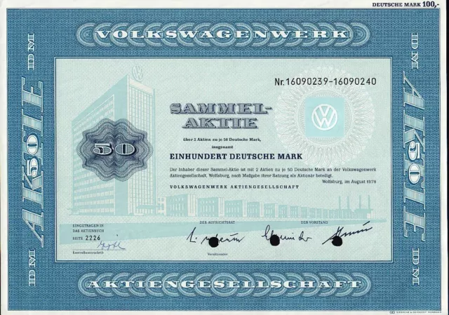 VW VOLKSWAGEN VOLKSWAGENWERK GERMANY 1978 100 DM - Vign.: HQ Wolfsburg