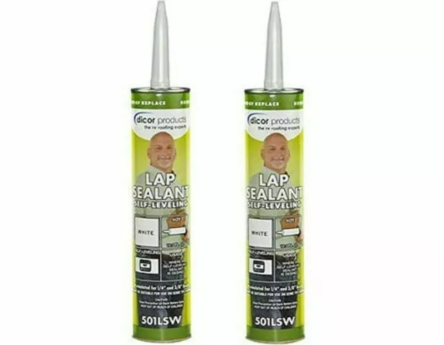 Dicor 501LSW- 2PACK Self-Leveling Lap Sealant White 10.3 oz Tube RV Roof Repair