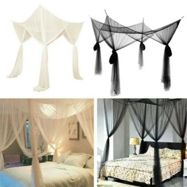 4 Corners Post Bed Canopy Curtain Mosquito Net Or Frame Single Double King UK
