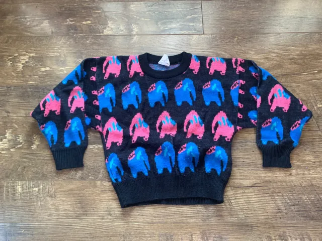Vintage Popsicle Girls Sweater 6 Multicolor Elephant Print 1980’s