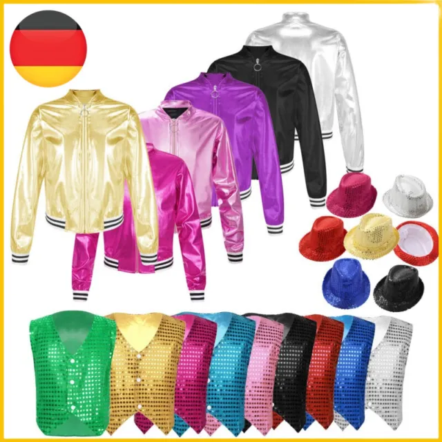 Kinder Mädchen Jungen Metallic Bomber Moto Jacke Mantel Hip Hop Jazz Dance Top