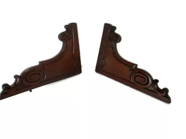 Pair French Corbels Hand Carved Wood Pediment  Finial Architectural Brackets