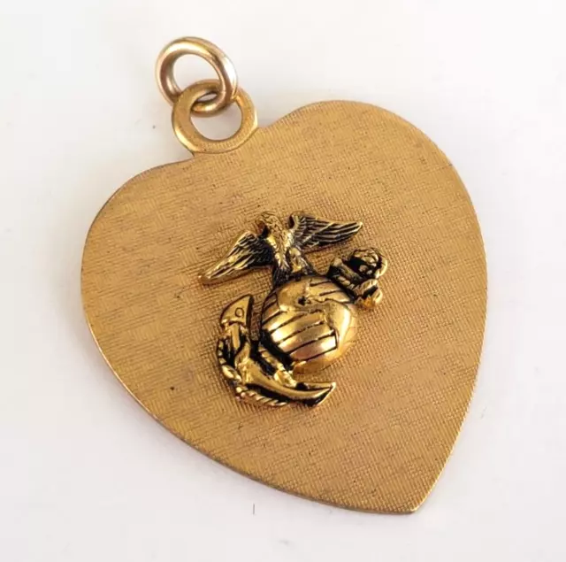 Vintage Lamode Gold Filled USMC United States Marine Corps Heart Pendant 1-1/8"