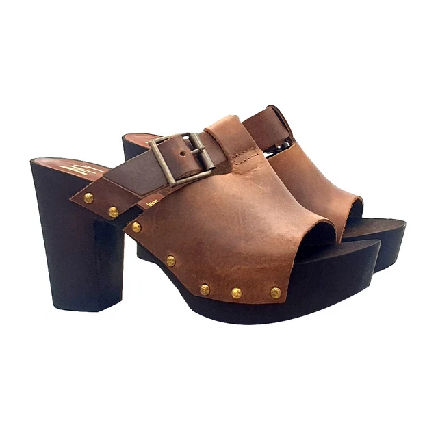 Mule Suédois De Femme Avec Talon 8 IN Cuir Marron Pointe Ouvert - MY160 TAUPE