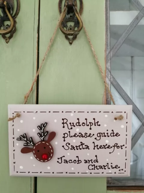 * Hecho a mano Personalizado Placa de Navidad Rudolph Regalo Regalo Shabby Chic