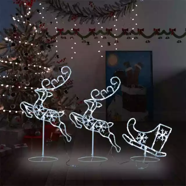 traîneaux de Noël avec ses Rennes volant ,Acrylique 260x21x87 cm LED Blanche