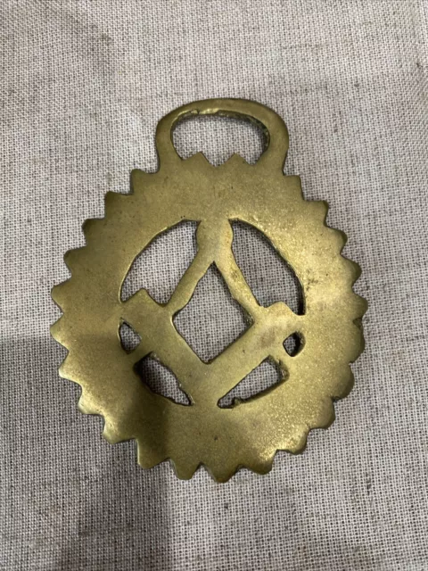 Brass Horse Medallion Vintage English Masonic Square Compass Show Parade Bridle