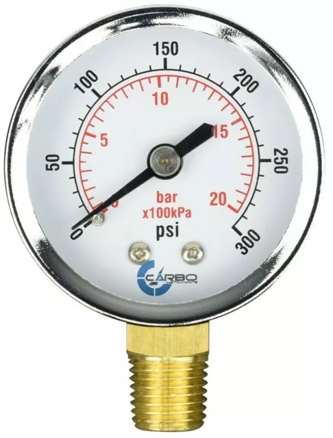 2" Pressure Gauge - Chrome Plated Steel Case, 1/4" NPT, Lower Mnt. 300 PSI