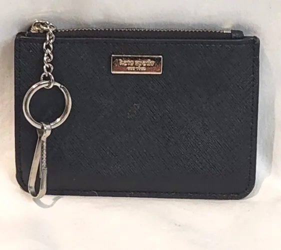 Kate Spade New York Black Leather Bitsy Zip Coin Purse Card Holder Wallet