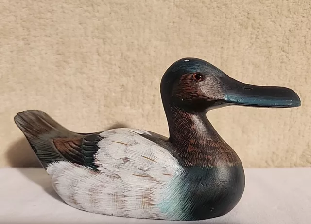 Vintage Wooden Duck Decoy Hand Carved Painted Colorful 7"