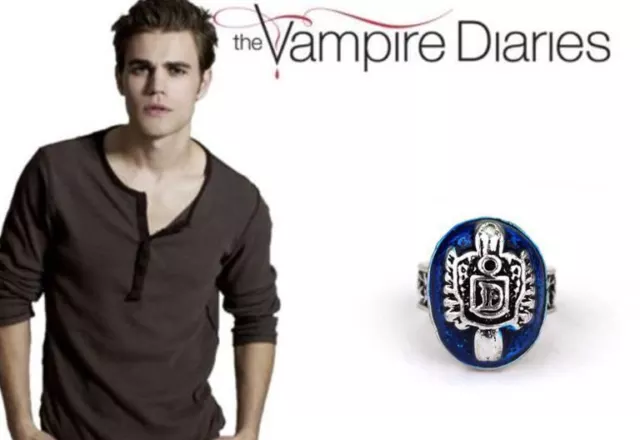 The Vampire Diaries Damon Salvatore 'D' Blue Lapis Antique Silver Daylight Ring