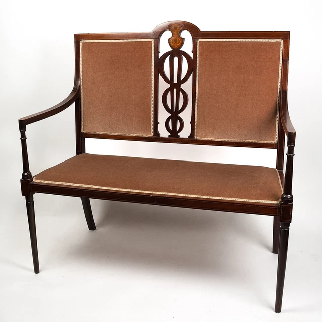 Mahogany Antique Inlaid Edwardian English Settee
