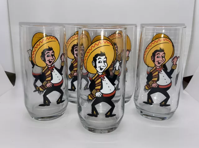 1975 Pepsi Collector Brockway Glass Tumbler Poncho Cartoon Character- Lot of 5