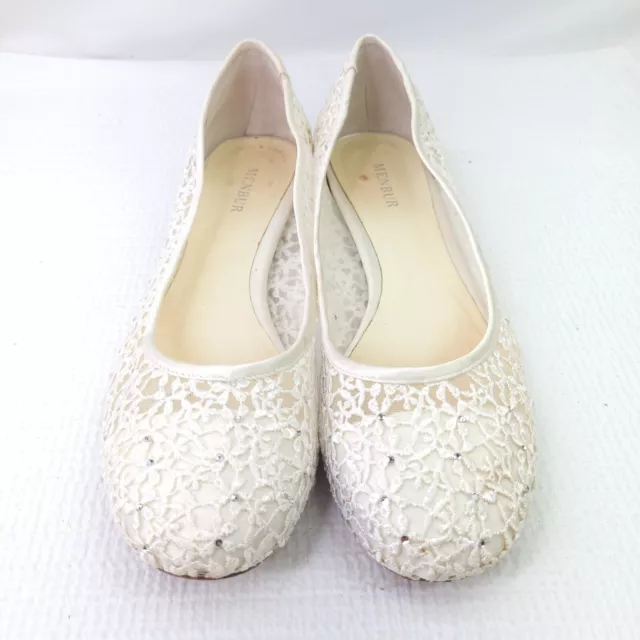 Vtg Menbur White Lace Diamond Stud Bridal Ballet Low Heel Slip On Shoes Size 10