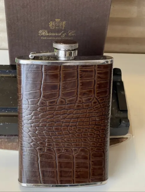 Bizzard & co 8 oz leather chrome flask w/box