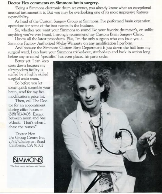 1986 Print Ad of Simmons Electronic Drums Doctor Hex