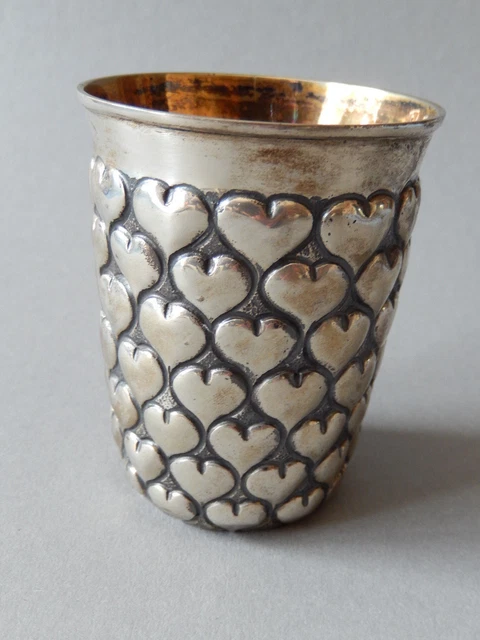 HERZ- TAUF- LIEBESBECHER Herzmuster 800er Silber vergoldet Verlobung