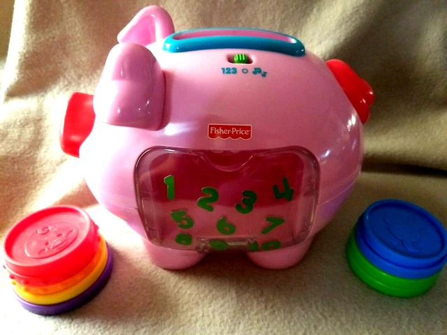 Fisher Price Big Pink Talking Piggy Bank w/ Plastic "Coins"