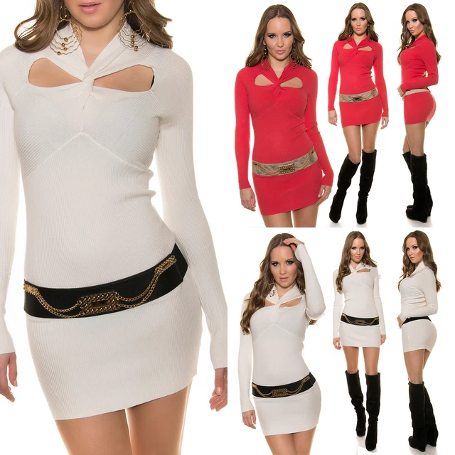 Vestito Donna Attillato Corto Mini Abito Elegante Aderente Maniche Lunghe Sera