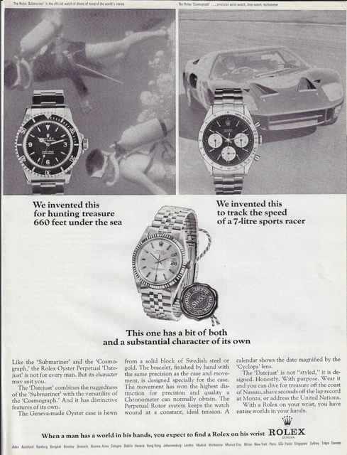 1966 Rolex Submariner Daytona Cosmograph Date-just GT40 Watch Original Print Ad