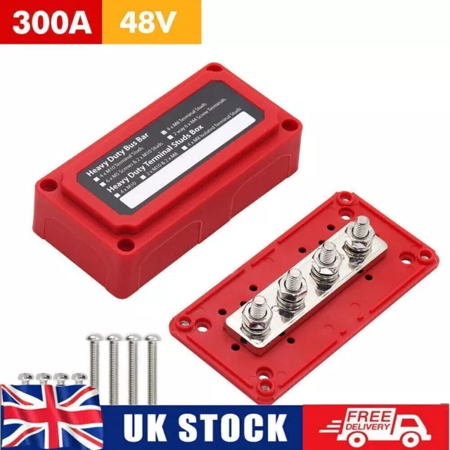 DC 48V 300A Power Distribution Block Heavy Duty Bus Bar Box M8*4 Terminal Studs