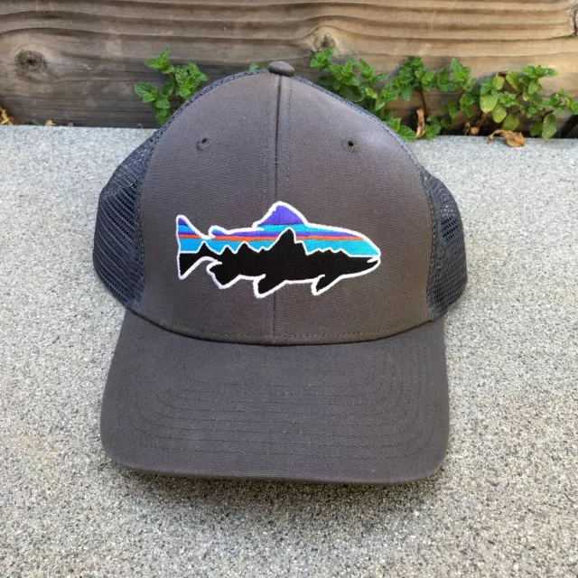 PATAGONIA Fly Fishing Trucker Hat Men's Fitz Roy Trout Grey Snapback Adjustable