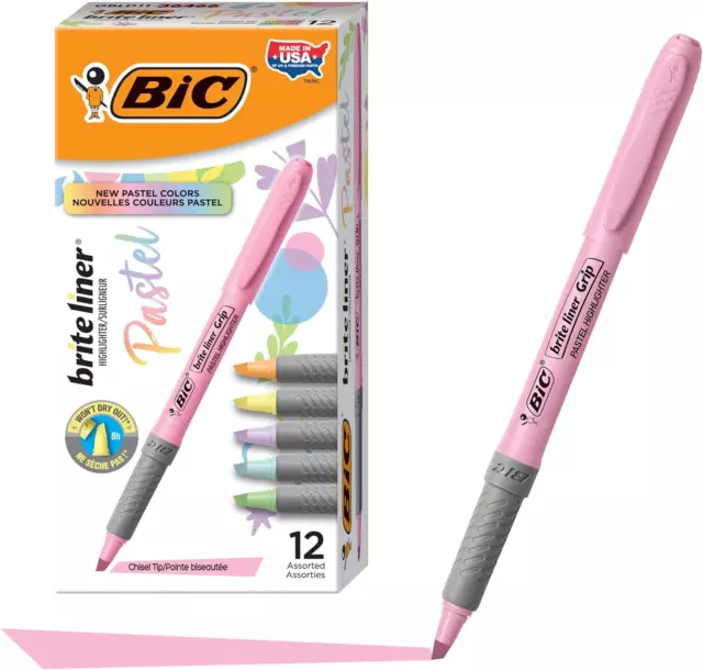 Brite Liner Grip Pastel Highlighter Set, Chisel Tip, 12-Count Pack of Pastel Hig