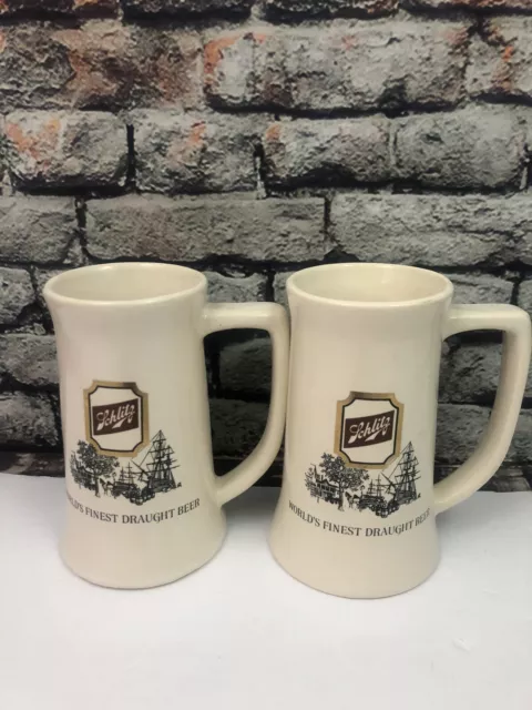 Schlitz Beer Mugs Stein Worlds Finest Draught Beer Lot of 2 Advertising Ceramic