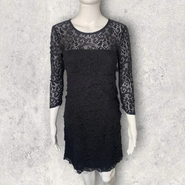 Laundry By Shelli Segal Lace Tiered Black Cocktail Dress Women's 4
