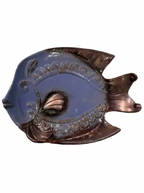 Decorative Ceramic Fish Plate Blue & Gray Glazed Ocean Fish Decor 10 × 8