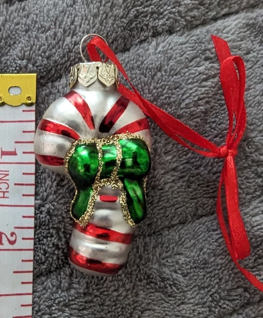 Vintage Blown Glass Hand Painted Candy Cane Christmas Tree Ornament Decoration