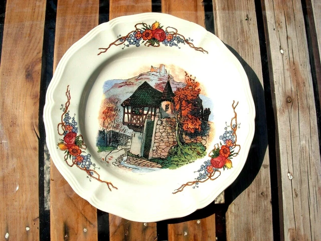 Bel Assiette Plate  Ancienne D Obernai Sarreguemines Chateau Alsace France