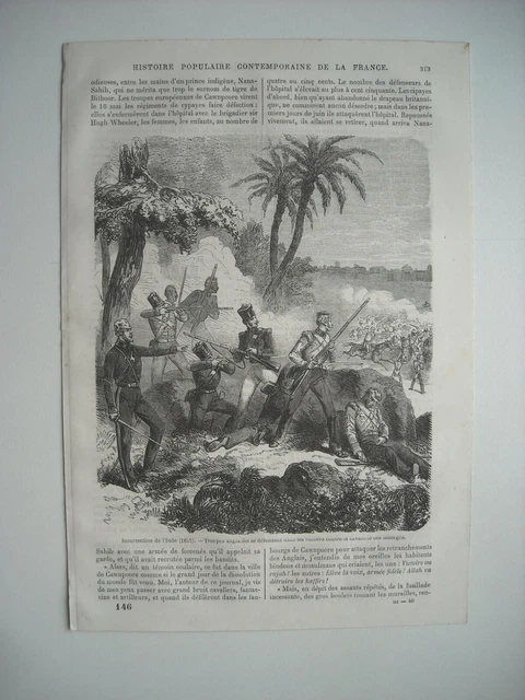 Gravure 1864. Guerre Des Indes. Troupes Anglaises Se Defendant Contre Cavaliers.
