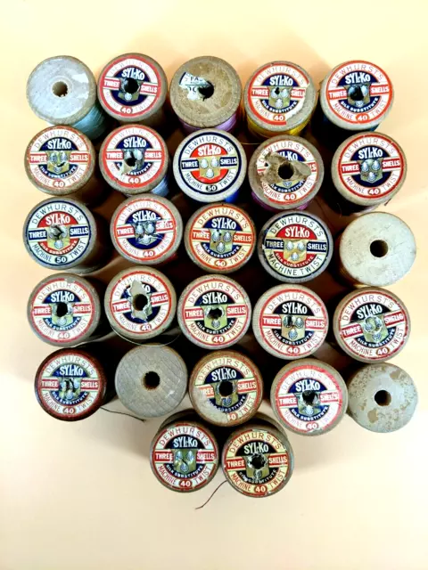 27 x Vintage Dewhurst's Sylko Wooden Cotton Reels Mixed Colours Please Read