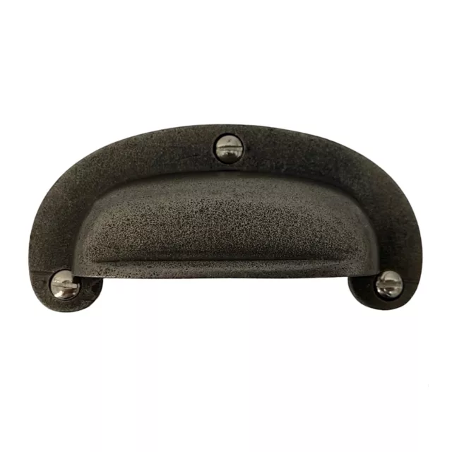 Pair of Pewter Finish Cup Shaped Bin Pulls