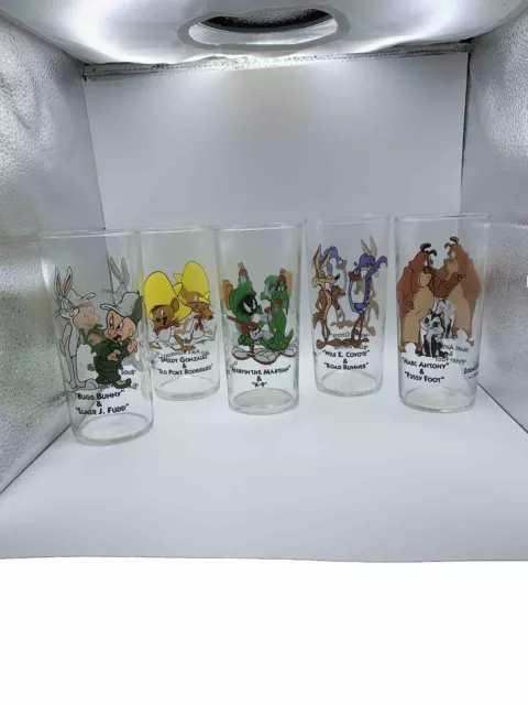 RARE Vintage Lot of 5 Drinking Glass 1994 Warner Brothers Looney Tunes