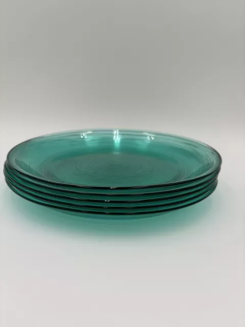 5 Ct Vintage Arcoroc France Jardiniere Dinner Plates 9.25” Turquoise Ribbed